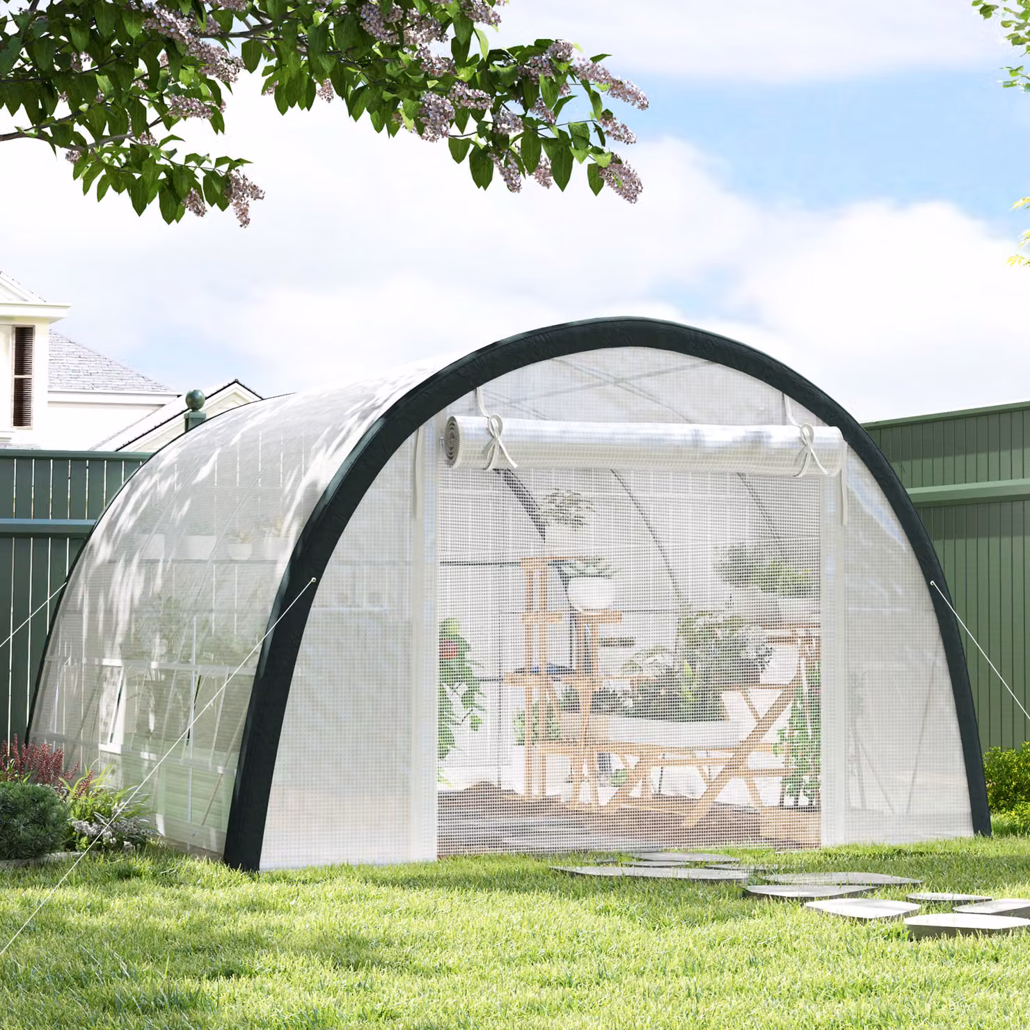 Outsunny White Walk-In Tunnel Greenhouse with Accessories, W: 4 m, D: 3 m, H: 2 m – 2