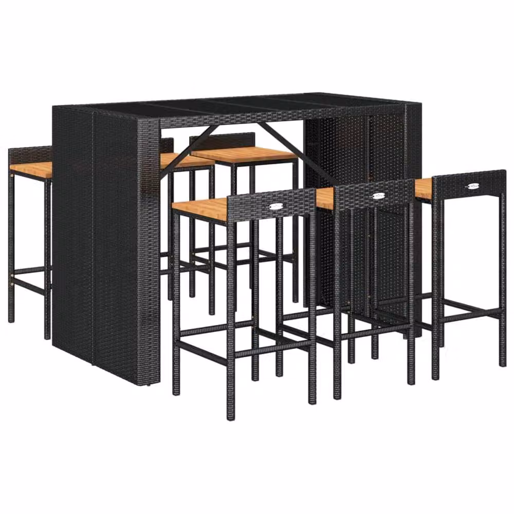 Berkfield Home 7 Piece Garden Bar Set in Black Poly Rattan and Solid Acacia Wood – 3