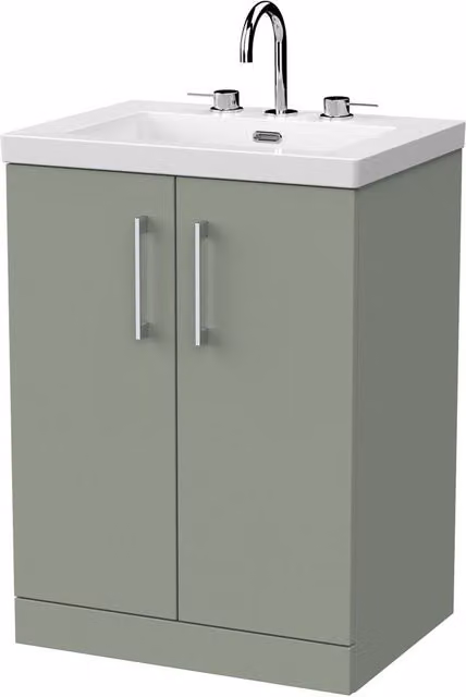 Balterley Pershall 2 Door Vanity Unit and 3TH Fireclay Basin, Reed Green, Width: 60 cm