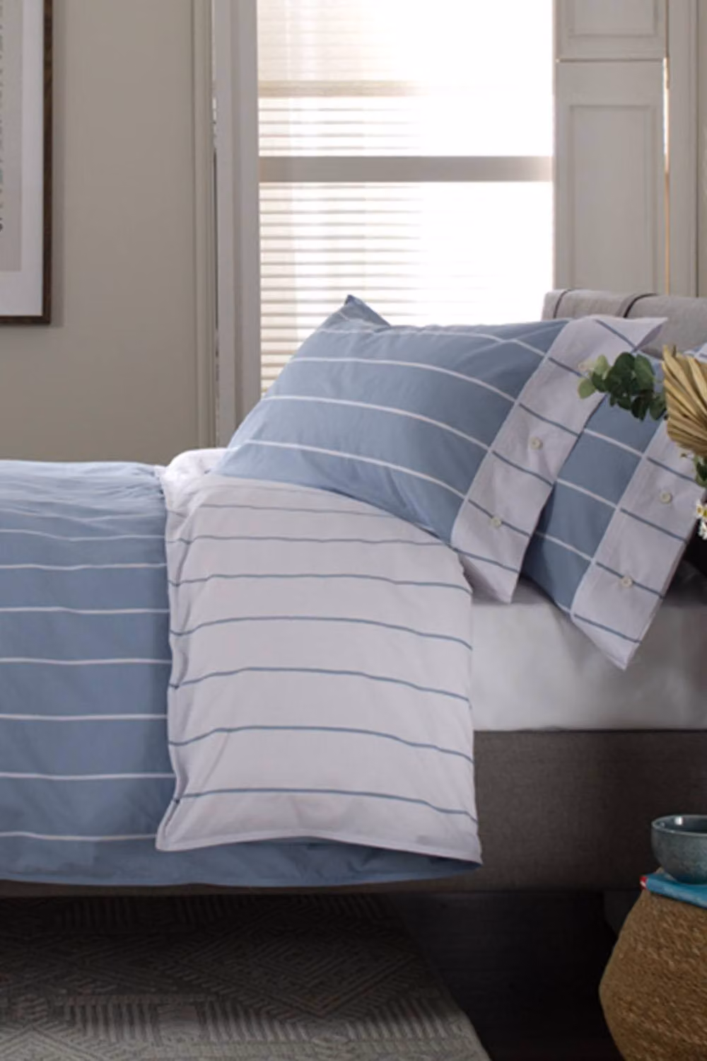 The Lyndon Company Striped Cotton Duvet Cover Set in Blue, W: 140 cm x H: 200 cm – 3