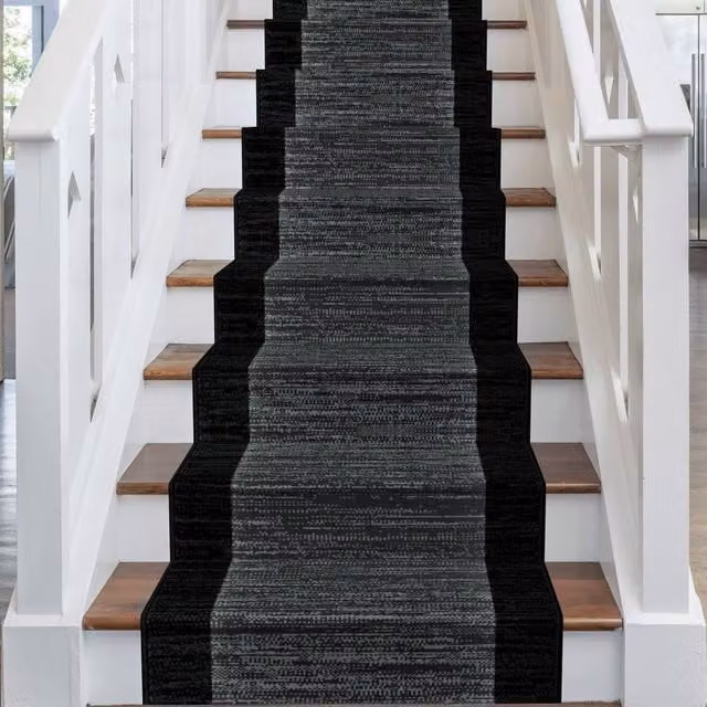 runrug Morning Mist Stair Runner Carpet in Black, W: 60 cm, L: 510 cm – 1