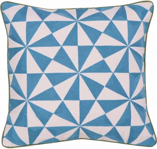 Land & Shore Corie Graphic Square Cotton Cushion, Green, Turquoise and Blue, W/D/H: 50 x 50 x 50 cm