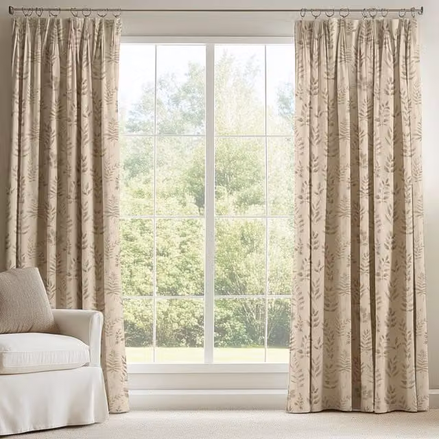 ANTE DECOR Made To Measure Willow Printed Cotton Blackout Curtains in Natural Beige