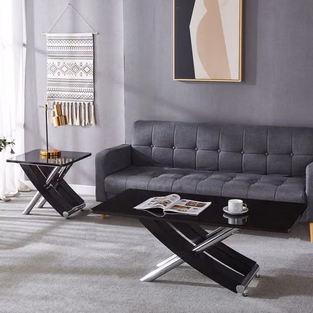 Modernique Carlo Top Rectangular High Gloss MDF Coffee Table with Lift Mechanism in Black