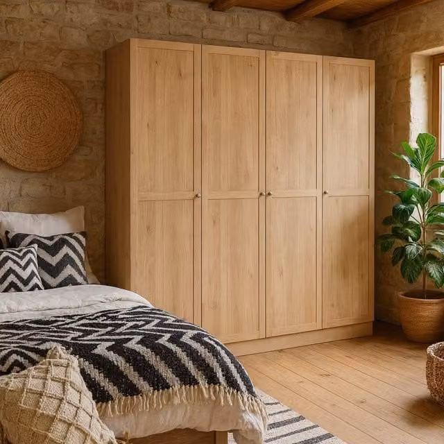 Wyld Haus Cherryfern 4 Door Wardrobe in Natural Oak, Brown, H 200.1 x W 129.7 x D 61.69 cm – 1