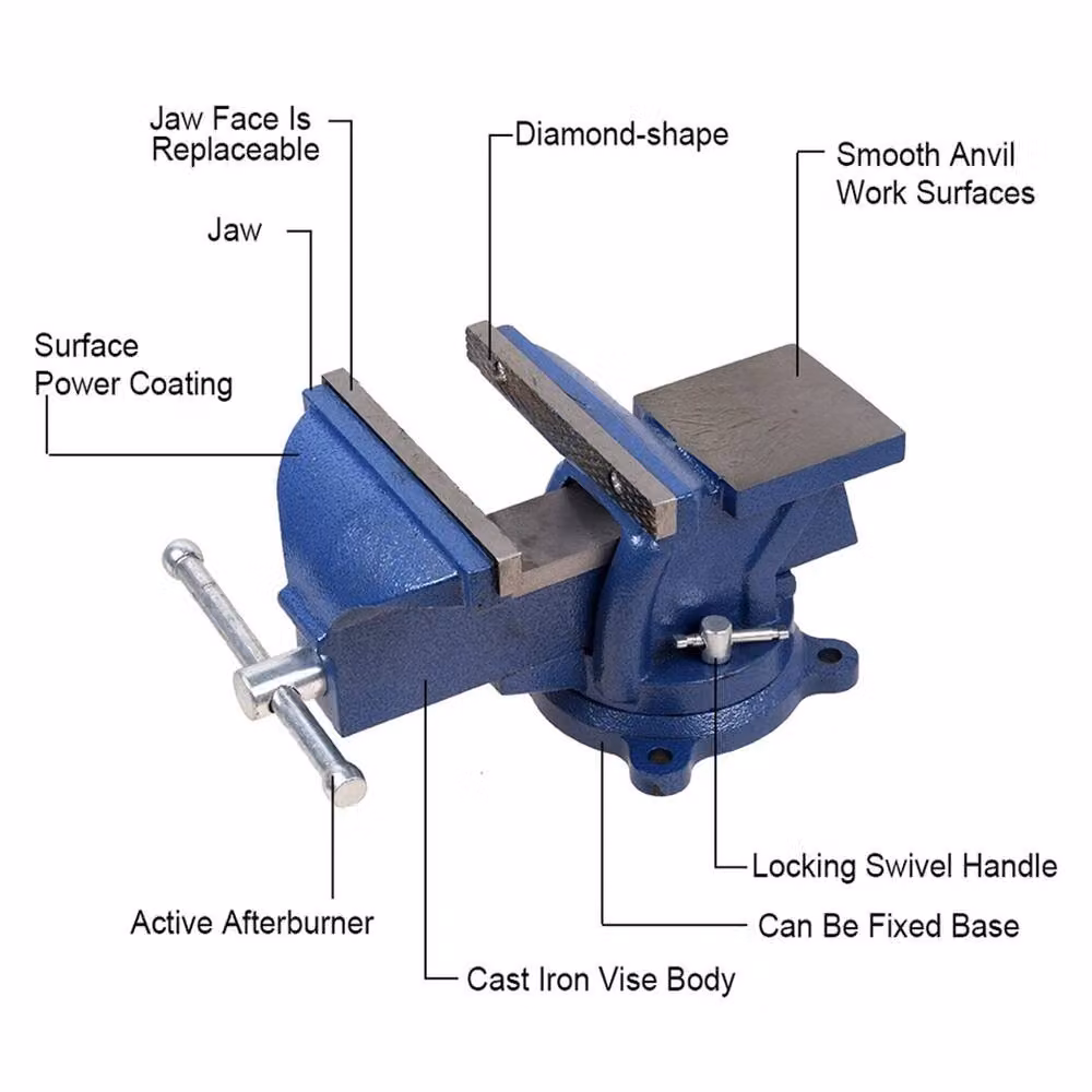Kelvenix 6 inch Heavy Duty Engineer Vice with Swivel Base in Blue – 3