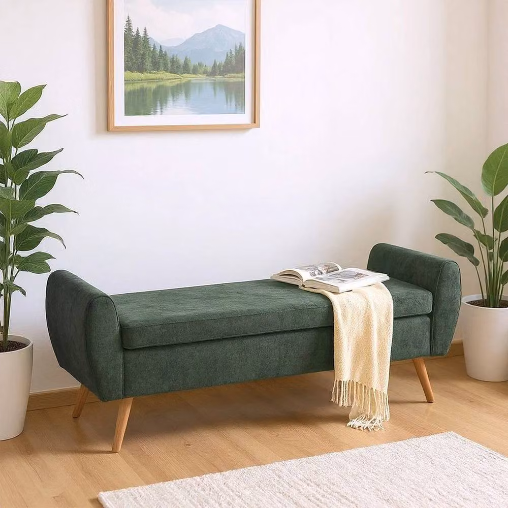 KORVIXA Green Fabric Storage Ottoman Bench, W/D/H: 152.4 x 45.72 x 53.34 cm – 3