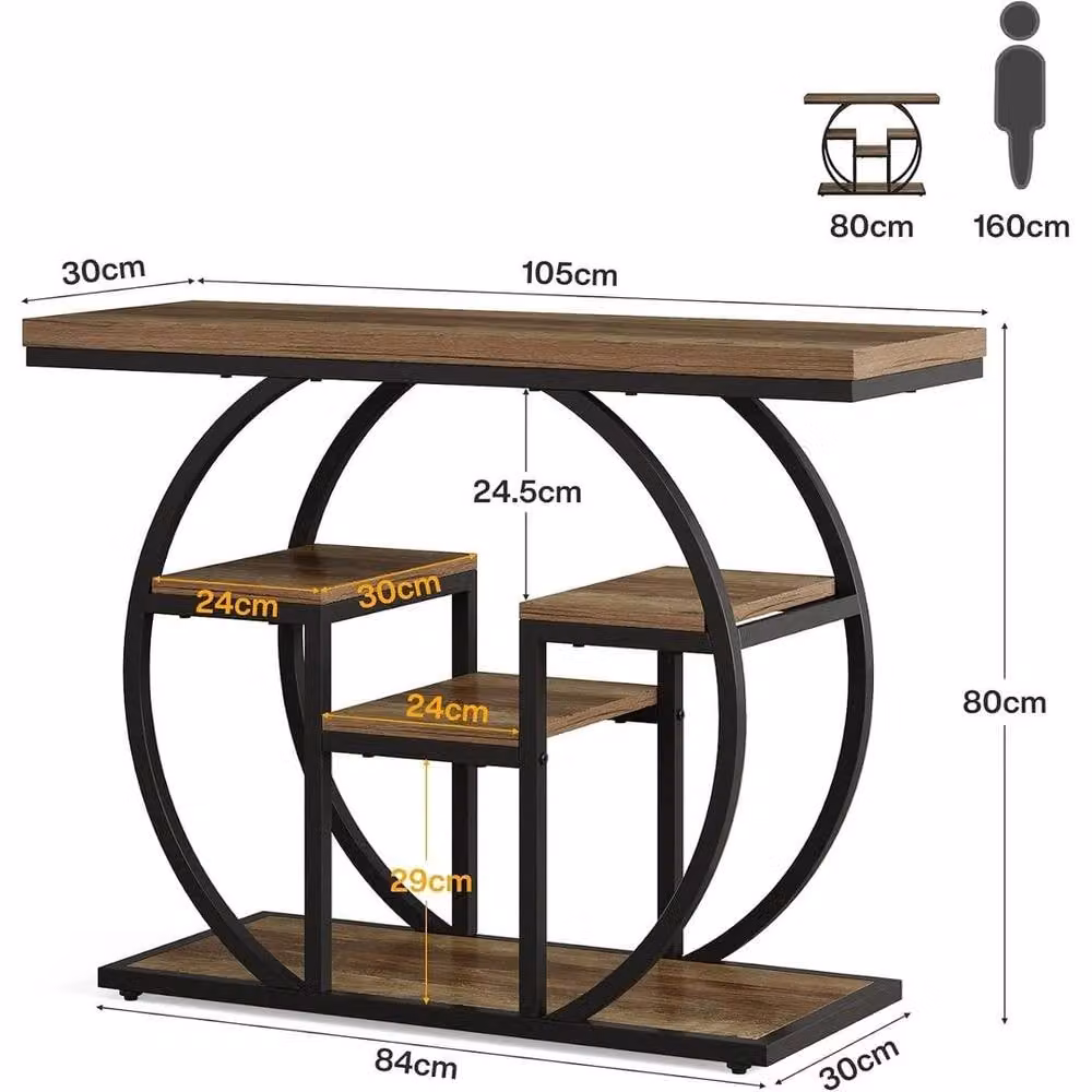 KORVIXA Industrial Console Table in Brown and Black, W/D/H: 105 x 100 x 100 cm – 2