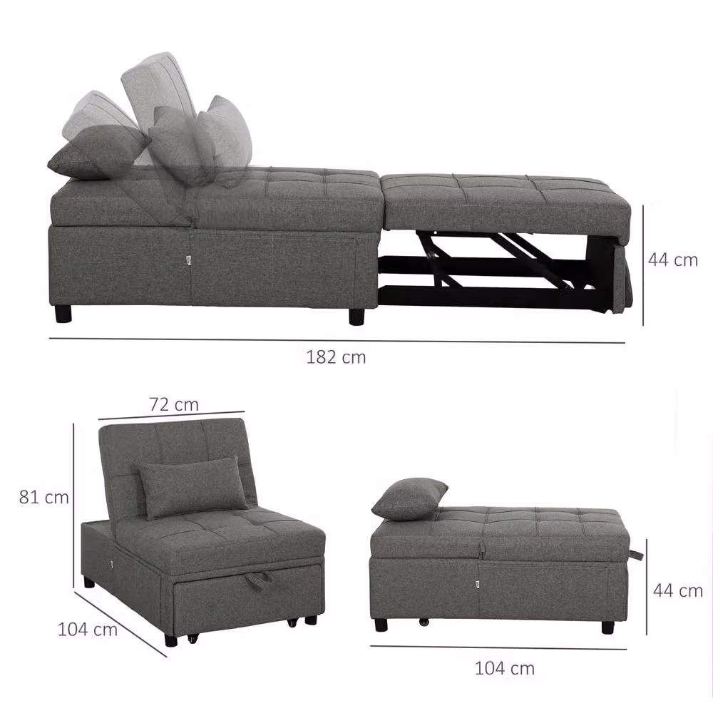 STILVORA Grey Fabric Recliner Chair with Fold-Out Bed and Armrests – 3
