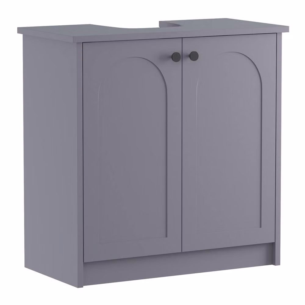 KEEPREAPER Mid-Century Grey Freestanding Bathroom Cabinet with Soft Close Hinged Doors and Open Shelf – 2