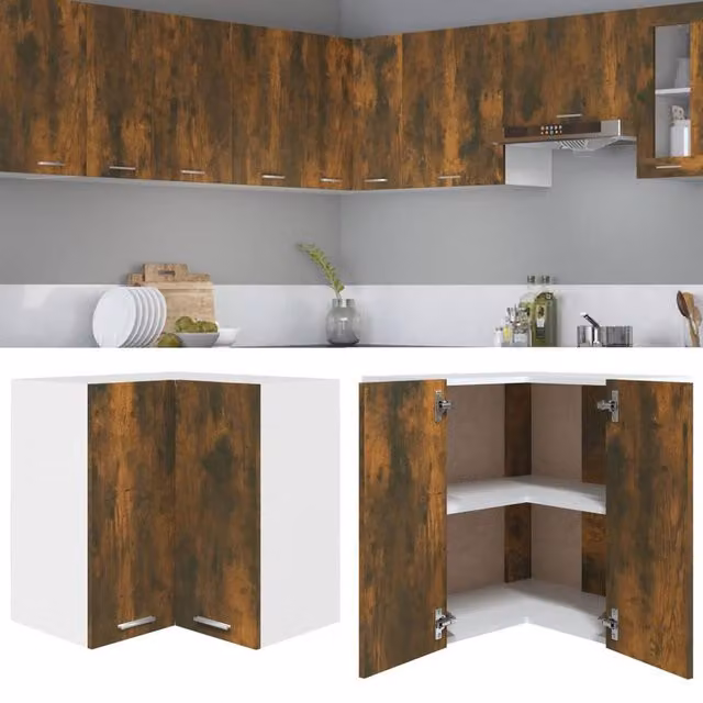 Berkfield Home Hanging Corner Cabinet in Smoked Oak Brown, W/D/H: 57 x 57 x 60 cm