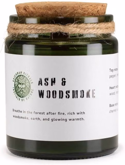 KDMD Ash & Woodsmoke Soy Candle with Woodwick, Green, 26 Hour Burn Time