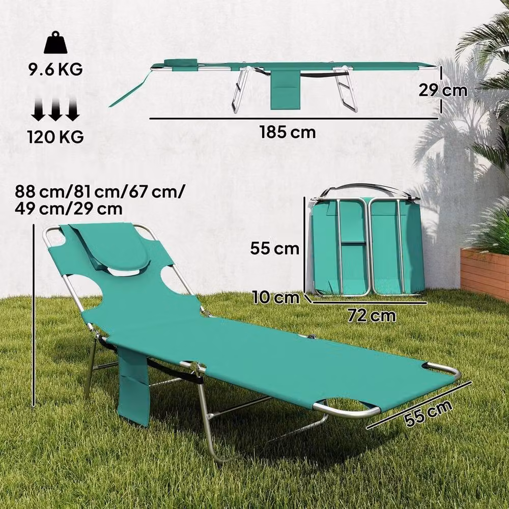 FLAVORA Set of 2 Green Sun Loungers with Adjustable Headrests and Reading Hole – 2