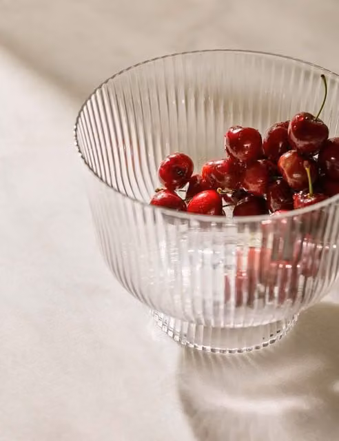 M&S Striped Glass Serving Bowl in Transparent