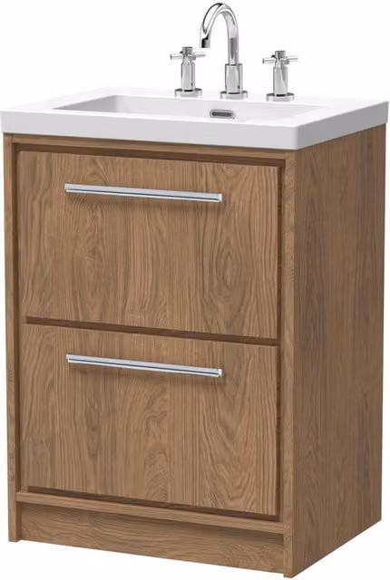 Balterley Longnor 2 Drawer Floor Standing Vanity Basin Unit in Antique Oak Brown, Width: 60 cm