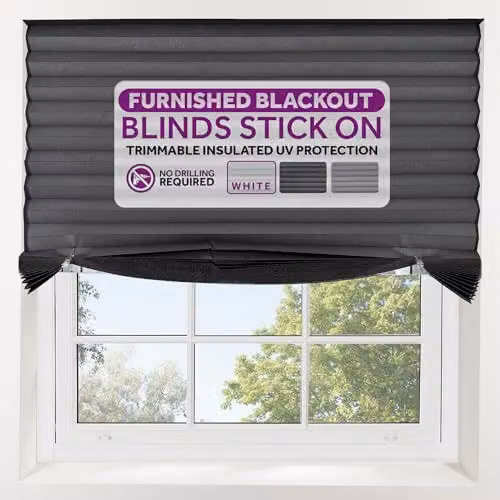 FURNISHED Grey Single Pleat Stick On Blackout Blinds, Width: 85 cm, Height: 150 cm – 6