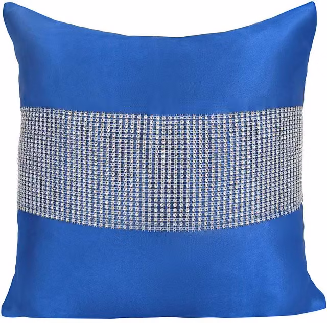 Velosso Manhattan Blue Filled Square Cushion with Diamante Detail, W x D: 43 x 43 cm