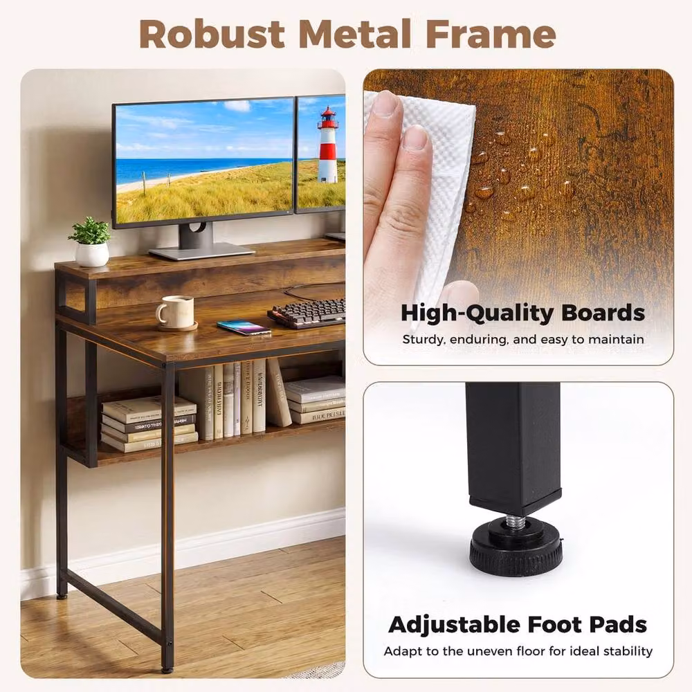 FORGEVIO Brown Gaming and Office Desk with Monitor Stand, Width: 120 cm – 3