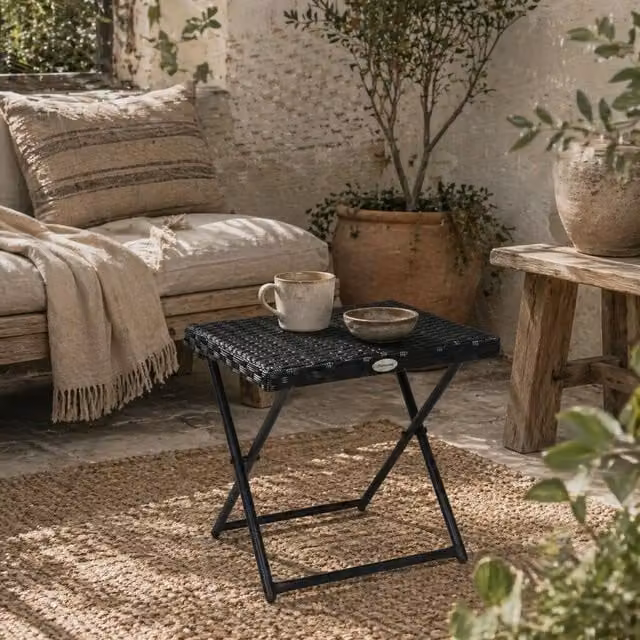Wyld Haus Kenila Black Rattan Style Square Folding Garden Side Table W/D/H: 40 x 40 x 40 cm – 1