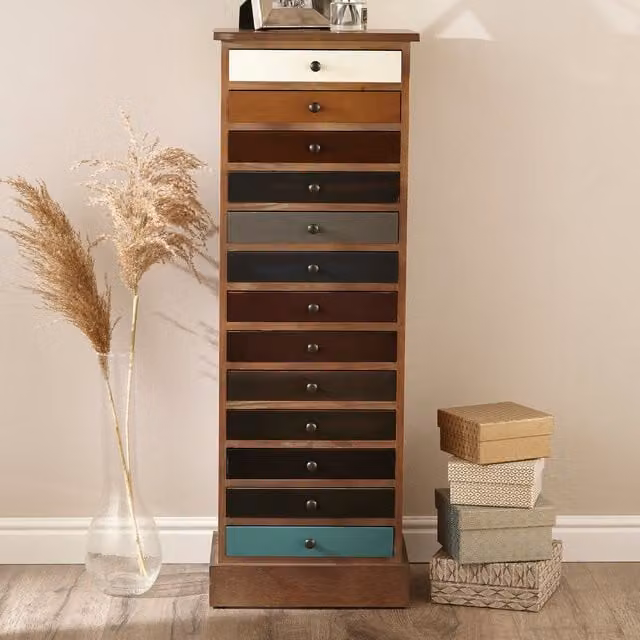 Pacific Lifestyle Multicoloured Wood 13 Drawer Unit in Brown and Blue