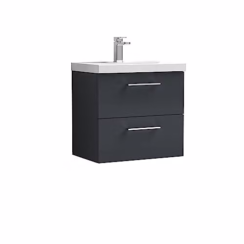 Balterley Wall Hung 2 Drawer Bathroom Vanity Unit with Basin in Dark Grey, W: 61.0 cm, D: 39.0 cm, H: 57.9 cm