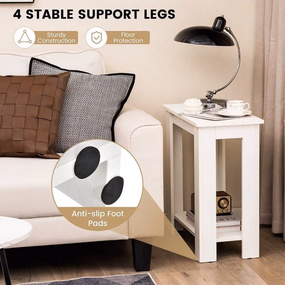KORVIXA 2-Tier Modern White End Table, Bedside Table and Nightstand – 4