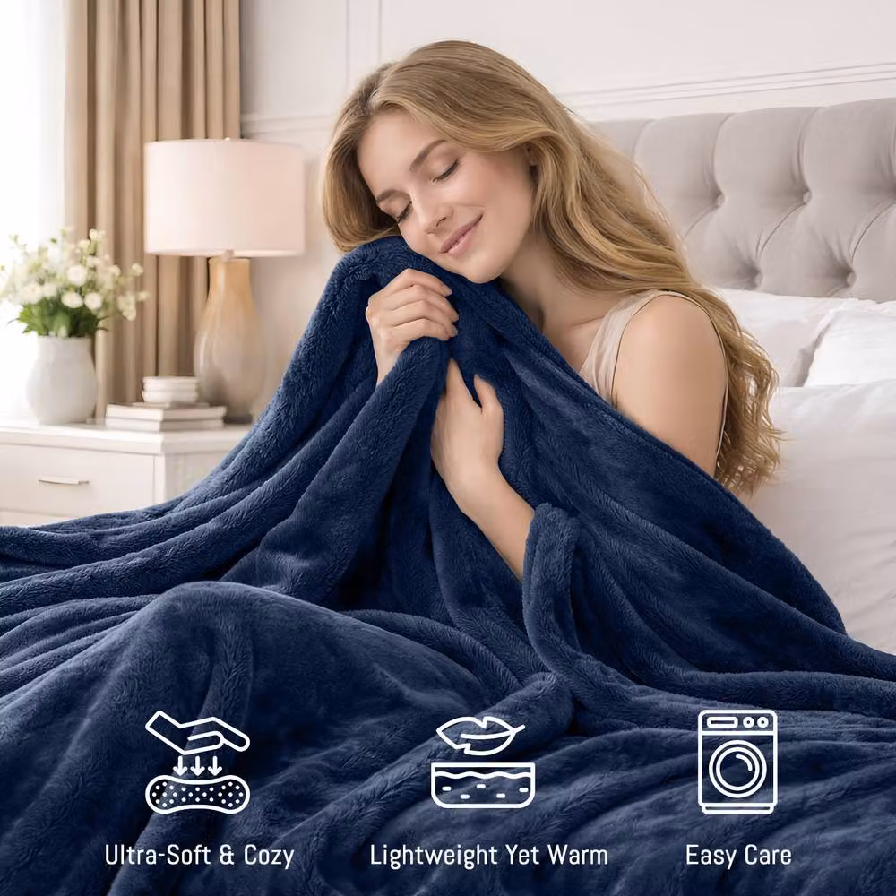 Pamposh Reversible Flannel Fleece Blanket Throw in Blue – 4