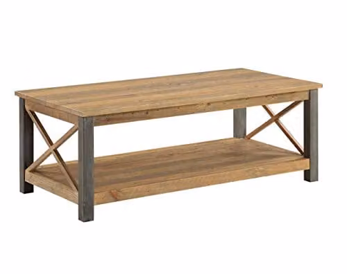 baumhaus Urban Elegance Extra Large Rectangular Coffee Table in Brown with Reclaimed Solid Wood and Steel Frame, W: 130 cm, D: 65 cm, H: 47 cm – 1