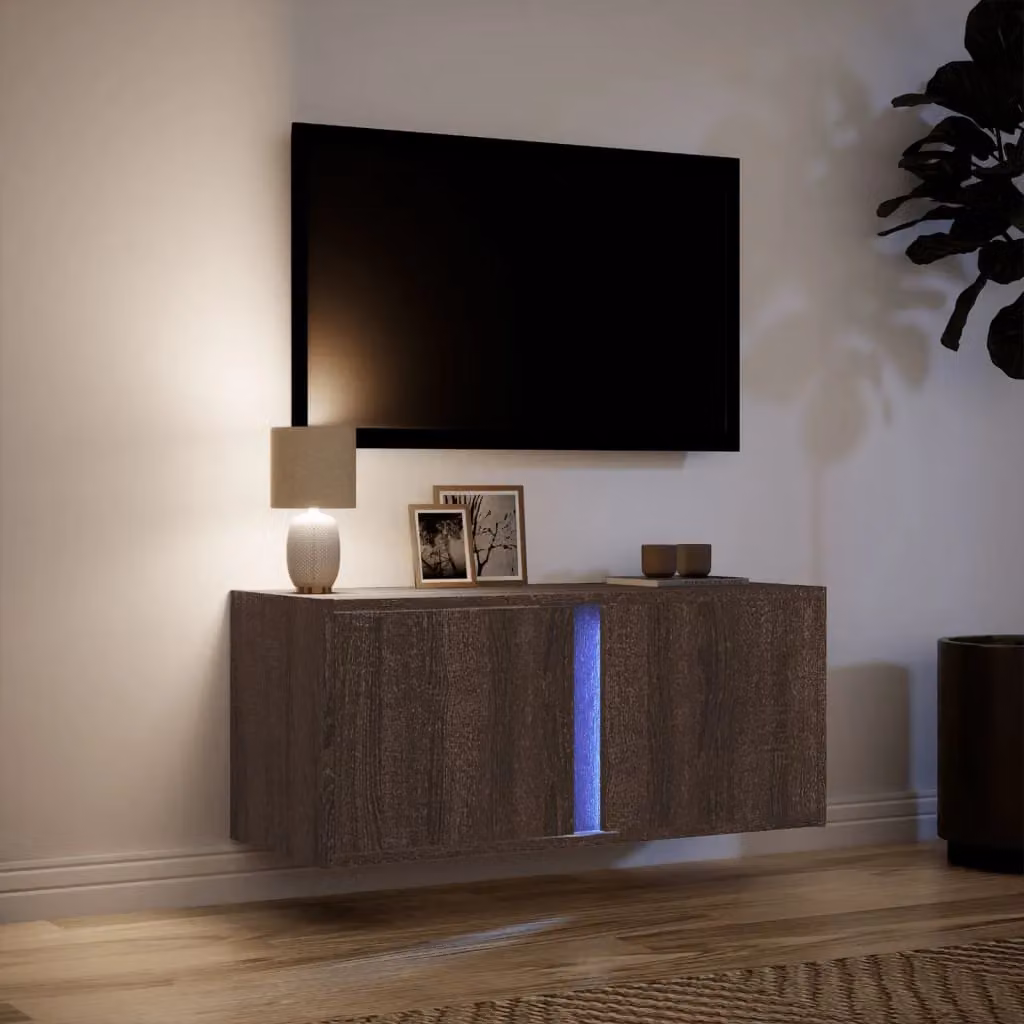 Berkfield Home Modern Wall Mounted TV Cabinet with Integrated LED Lights in Brown Oak, W/D/H: 80 x 31 x 35 cm – 3