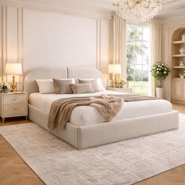 Desire Deco Dolores Upholstered Bed Frame in Beige Velvet, Size: 180 x 200 cm