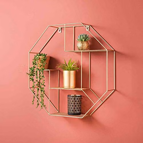 SPOT ON DEALZ Modern Gold Hexagon Wall Shelf with Matt Metal Round Tube Design – 2