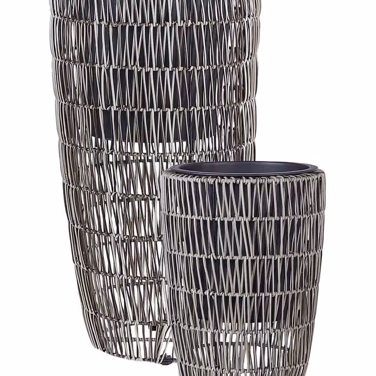 Wyld and Coco Brown Two-Pack PE Rattan Plant Pots with Plastic Inserts