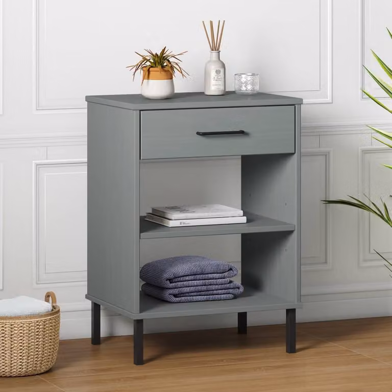 Berkfield Home Oslo Grey Solid Wood Pine Console Cabinet with Metal Legs