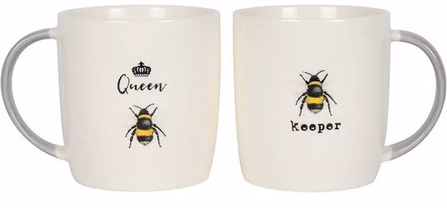 KDMK Queen Bee and Bee Keeper Mug Set for Couples, White, Set of 2