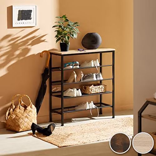 tectake 5-Tier Shoe Rack with Adjustable Shelves in Black and Brown, W/D/H: 75.5 x 30.5 x 85.5 cm – 2