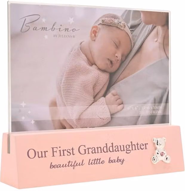 Bambino by Juliana 1st Granddaughter Pink and Silver Metal Tabletop Photo Frame, 10 x 15 cm