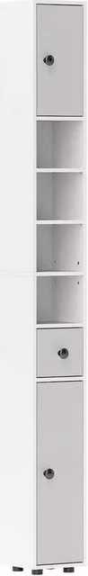 VOGREX Grey Slim Freestanding Bathroom Cabinet with Hinged Doors and Internal Shelves H 180 x W 20 x D 20 cm