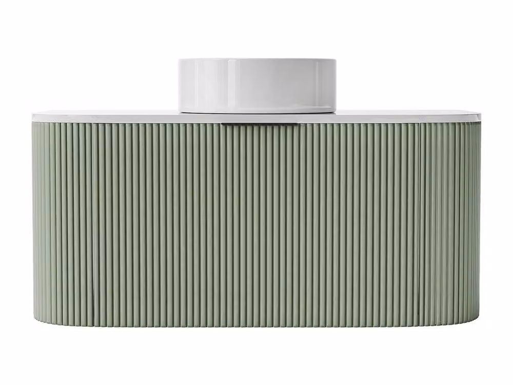 Vente-unique Striped Matt Green Wall-Hung Bathroom Vanity Unit with Countertop Basin and LED Lighting – 2