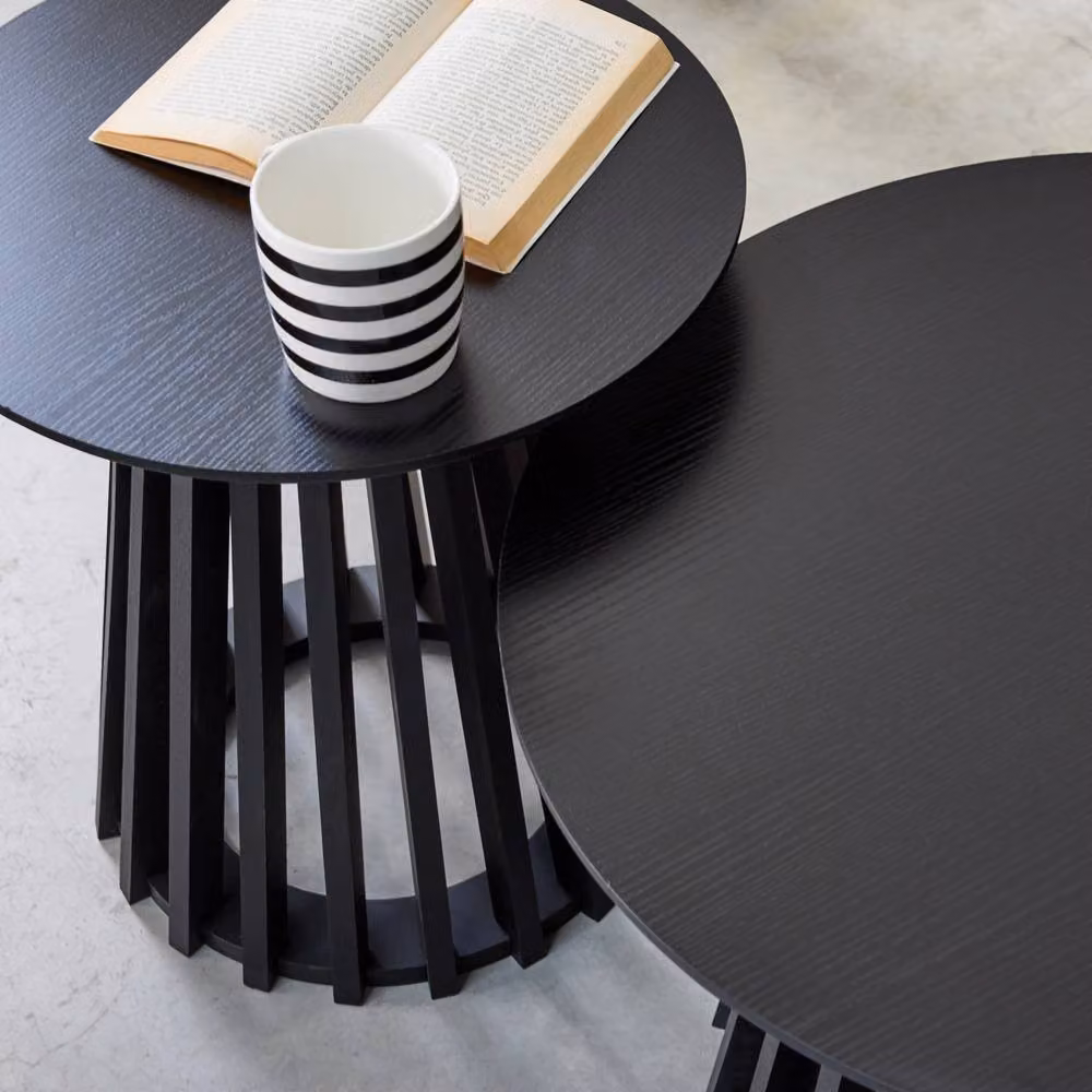 sweeek Pair of Round Black Wooden-effect Coffee Tables with Nested Tops – 4