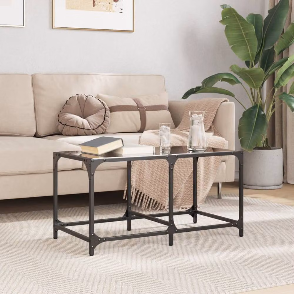 Berkfield Home Modern Rectangular Coffee Table with Black Glossy Glass Top and Steel Frame, W/D/H: 78.5 x 40 x 40 cm – 2