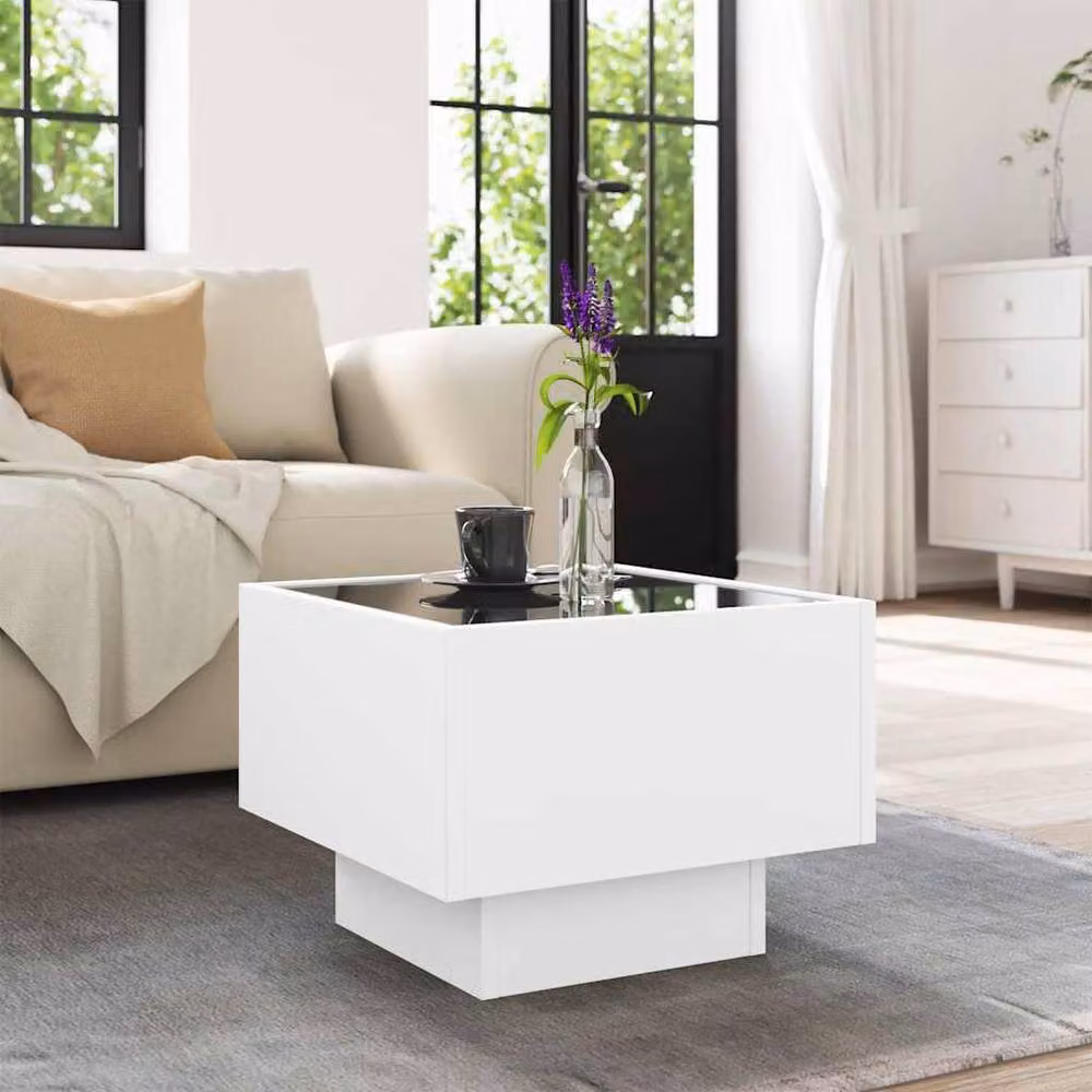 Berkfield Home White LED Side Table with Glass Top, W/D/H: 40 x 40 x 30 cm – 2