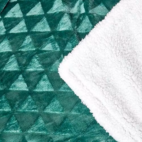 HOMESCAPES Geometric Patterned Sherpa Fleece Throw Blanket in Green and Purple, W/D/H: 130 x 160 cm – 3