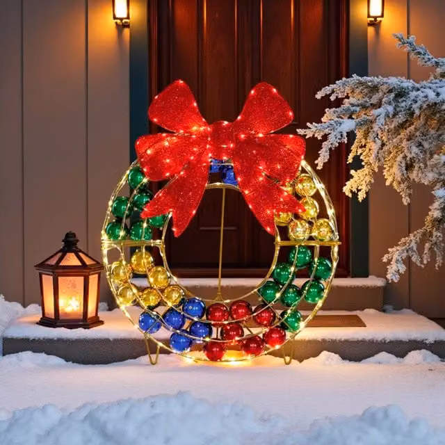 Garden Greatness LED Light Up Christmas Bauble Wreath Decoration in Gold/Brass – 1