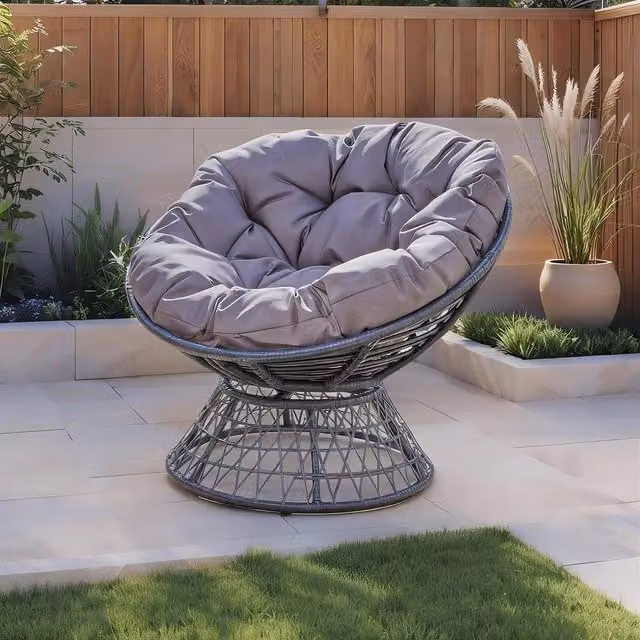 Home Source Rattan Egg Chair with Waterproof Cushion in Dark Grey – 1