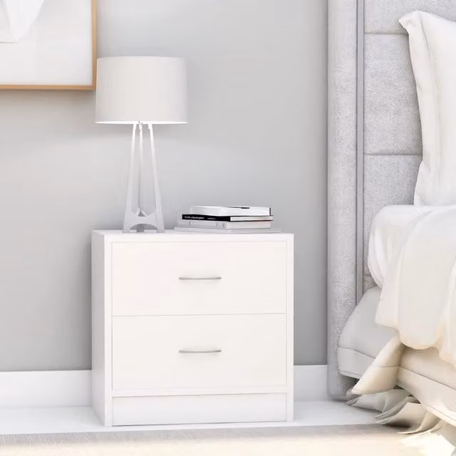 Berkfield Home Set of 2 White Bedside Cabinets in Engineered Wood W/D/H: 40 x 30 x 40 cm