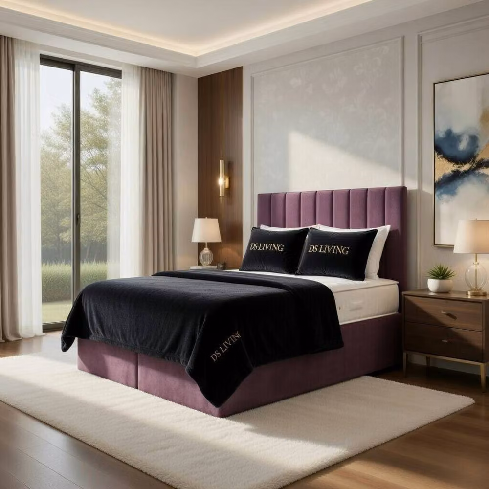 DS Living Aria Pink Velvet Upholstered Ottoman Bed with Lift Up Base, W/D/H: 140 x 200 cm – 2