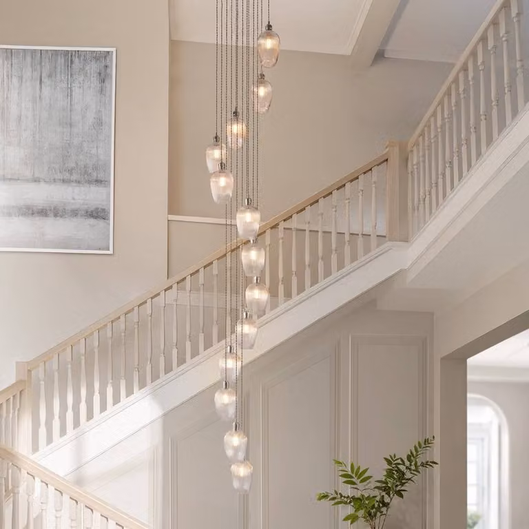 Netlighting Livorno Cluster Pendant Light with Grey Ribbed Glass and Metal, Dimmable and Height Adjustable