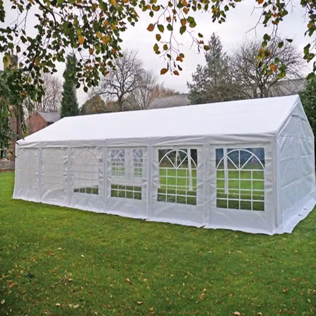 Crocodile Trading Ltd Original Heavy Duty White Marquee with Gable and Window, W: 12 m, D: 4 m