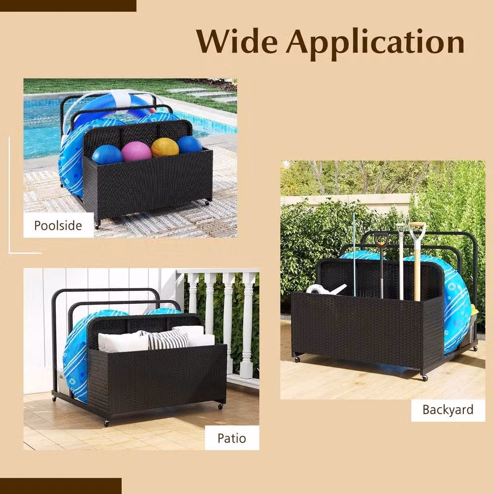 Kelvenix Rolling Wicker Float Storage Organizer in Black with Galvanised Steel Frame – 5