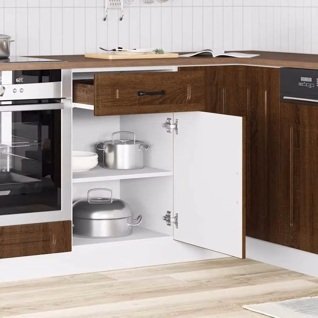 Berkfield Home Kalmar Brown Oak Kitchen Base Cabinet with Hinged Doors and Internal Shelves – 2